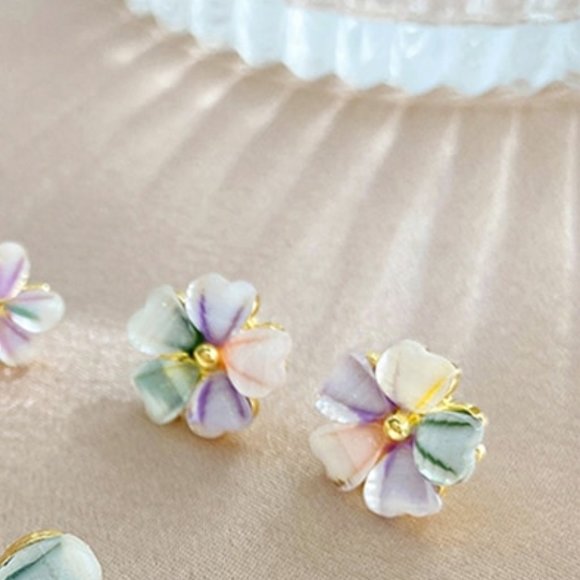 Colorful Flower Acrylic Gold Stud Earrings - Picture 2 of 5